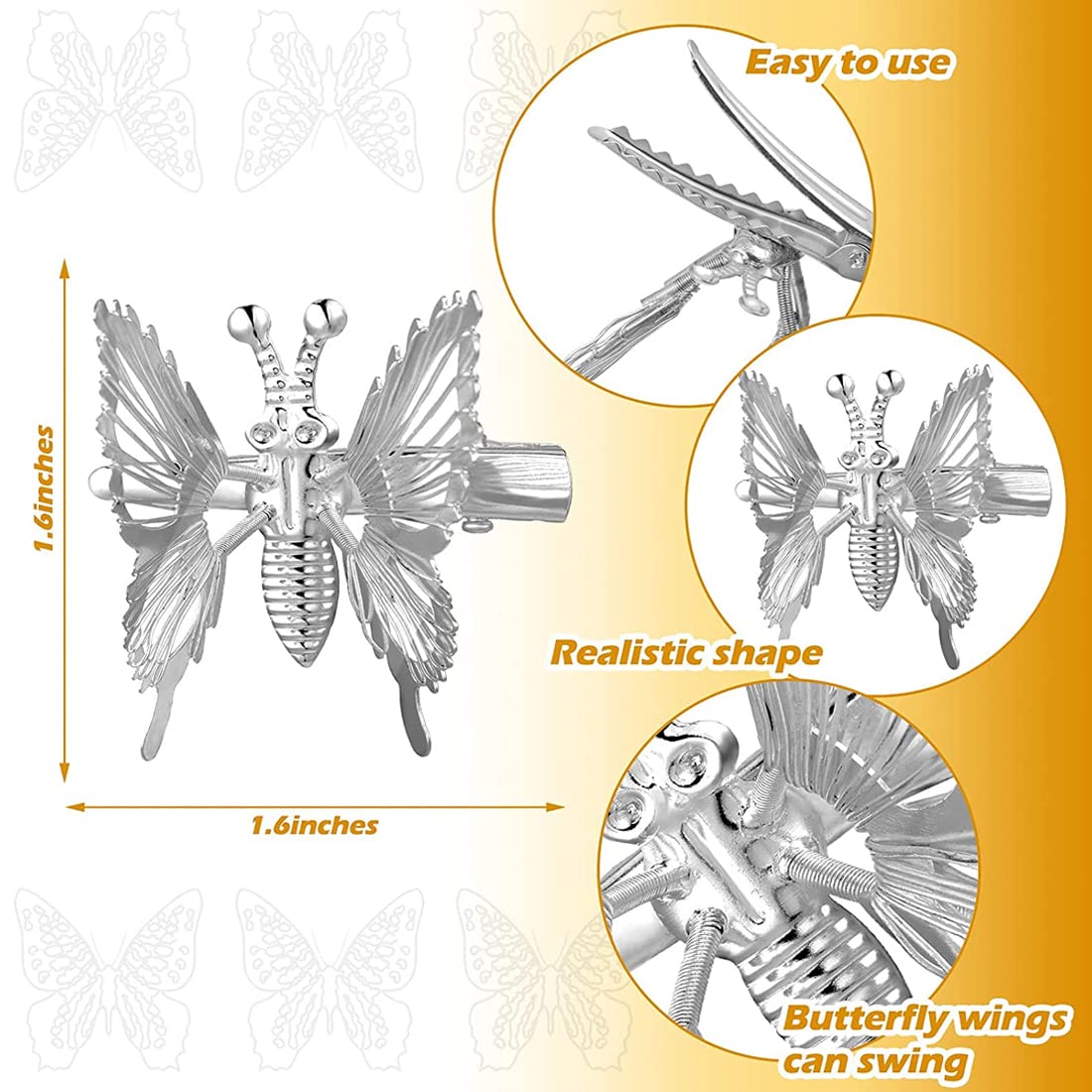 Charming Butterfly Hair Clips Set of 2, Silver/Gold