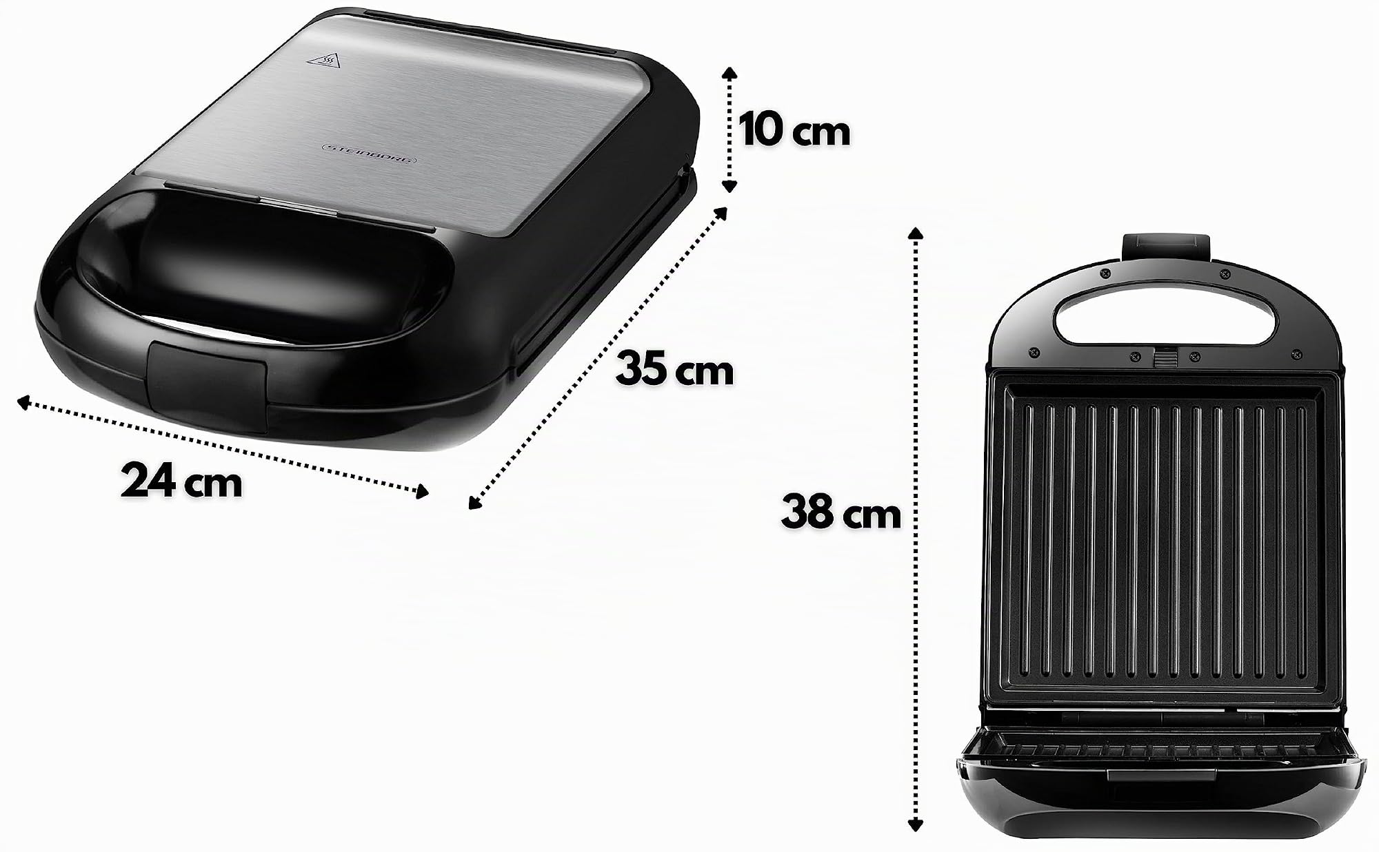 Steinborg Sandwich maker 3 in 1 XXL, 3 piastre intercambiabili, 1200 Watt, griglia a contatto, 4 sandwich maker | Multigrill | Waffle Eisenl | Griglia elettrica | Piastra per waffle, Siler/Nero