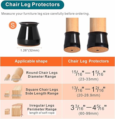 Miniatura 7 de Together Save 20% Paquete de 24 protectores pequeños transparentes y 24 protectores de patas de silla de piso de madera dura de color negro pequeño