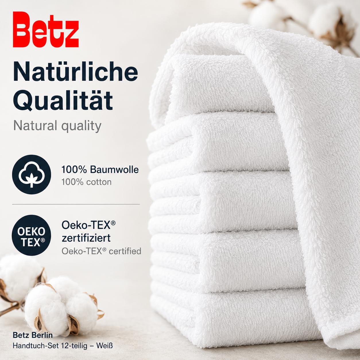 Betz Berlin Handtuch-Set 12-teilig 100% Baumwolle Oeko-TEX Zertifiziert extra saugfähig weich hohe Grammatur Weiß