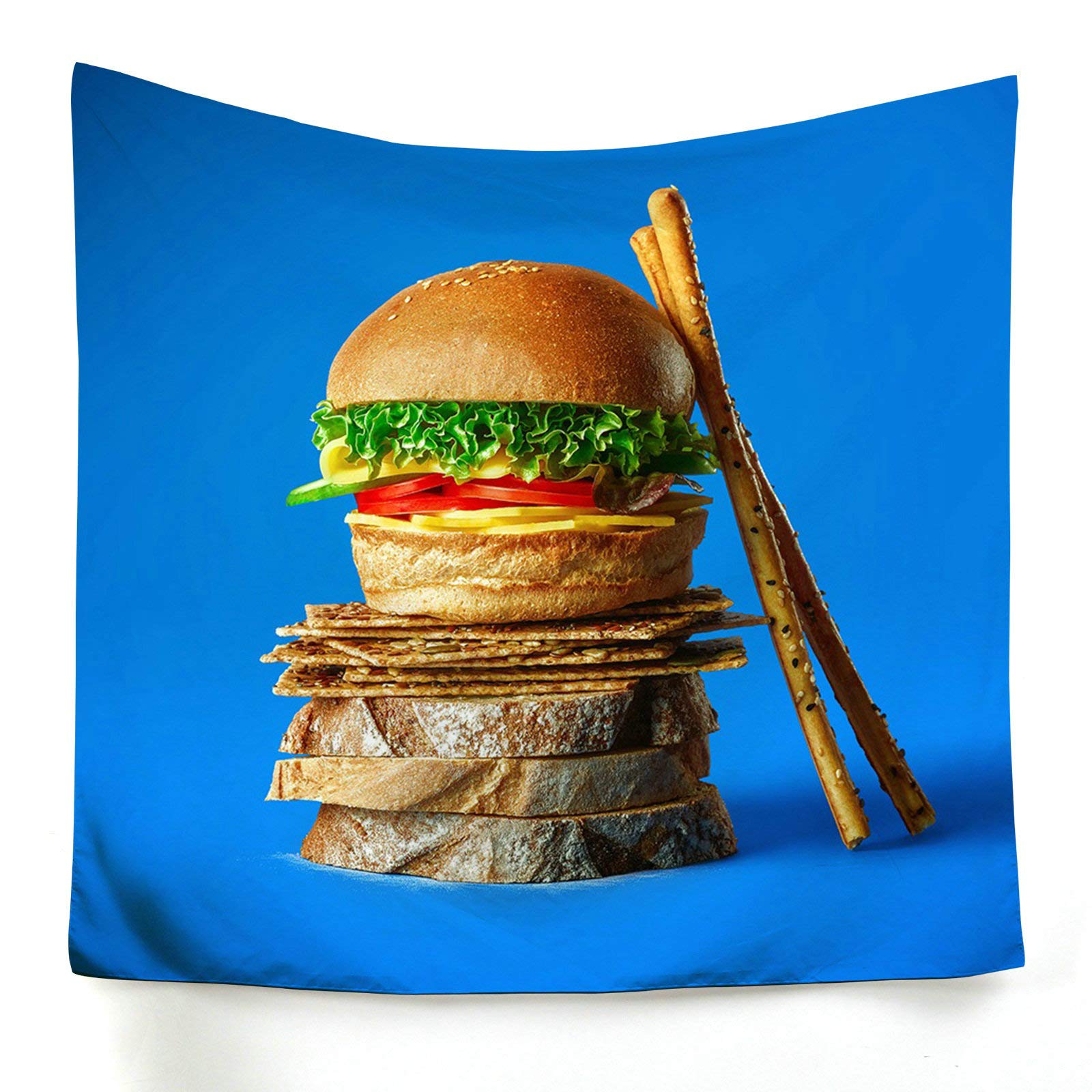 Tapiz para tapar imperfecciones KnSam azul de 150x150 cm con diseño de panadería