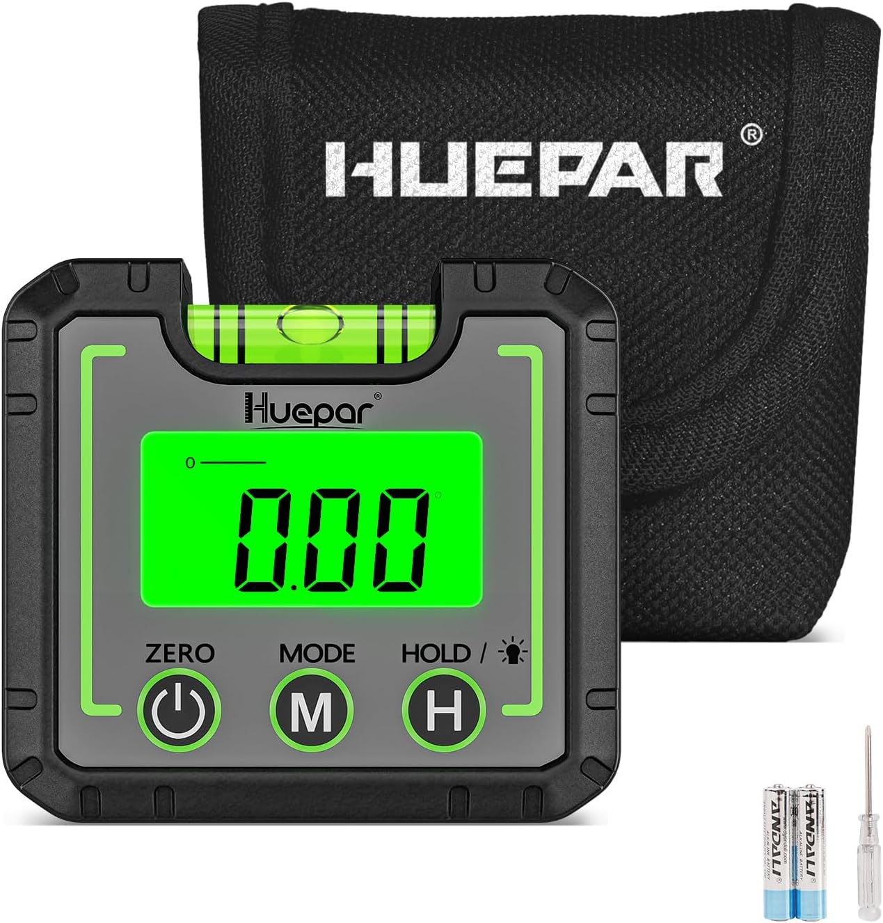 Huepar Digital Level Angle Gauge Mini Angle Finder Level Box with V-Groove Magnetic Base&Backlit LCD Bevel Gauge Inclinometer for Carpentry,Building, Automobile, Masonry - 0~360° Fast Measurement AG01