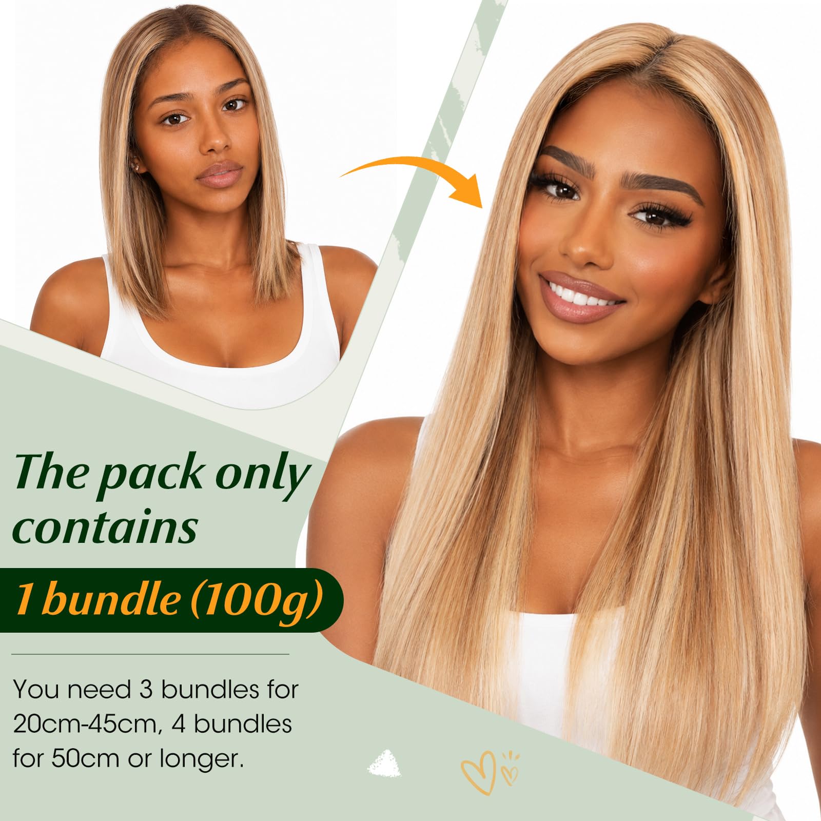 Elailite Extension Matassa Capelli Veri Tessitura Una Ciocca Unprocessed Brazilian Human Hair Lisci 100g 40cm #18 Biondo Sabbia/#613 Biondo Chiarissimo