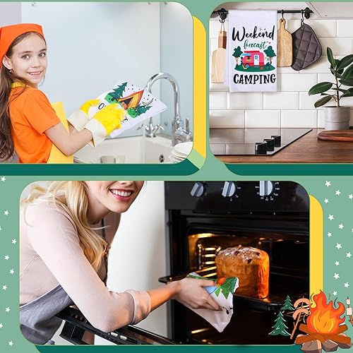 Miniatura 7 de Zubebe Juego de 6 toallas de campamento, accesorios de cocina, decoración de campista feliz de 28 x 18 pulgadas, decoraciones para interior con