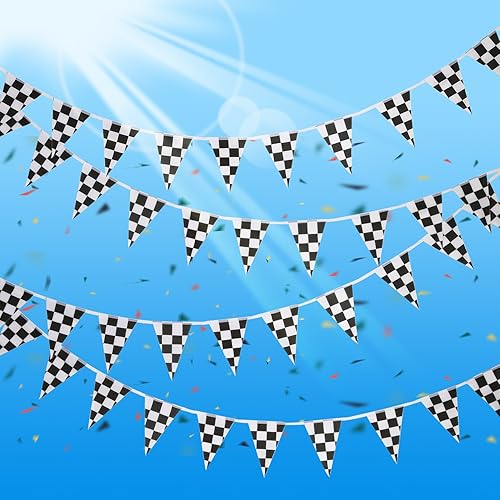 Miniatura 5 de Bandera de banderín a cuadros de 328ft para decoración de fiesta de cumpleaños con temática de carrera