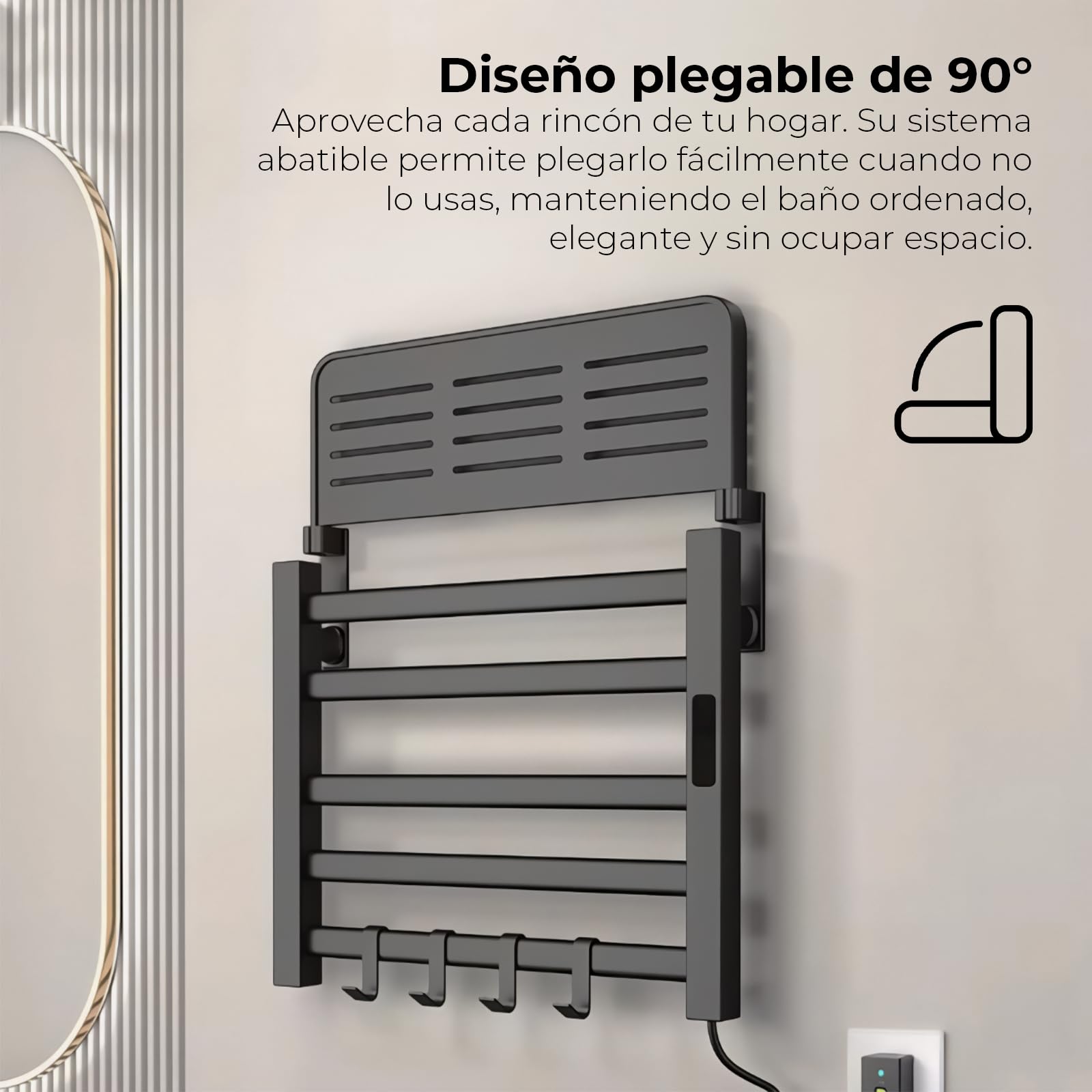 YOEVU | Toallero eléctrico | 100W, Compatible con Alexa | Estante Superior | Pantalla LCD táctil, Control WiFi, Montaje en Pared | Aleación de Aluminio, Negro