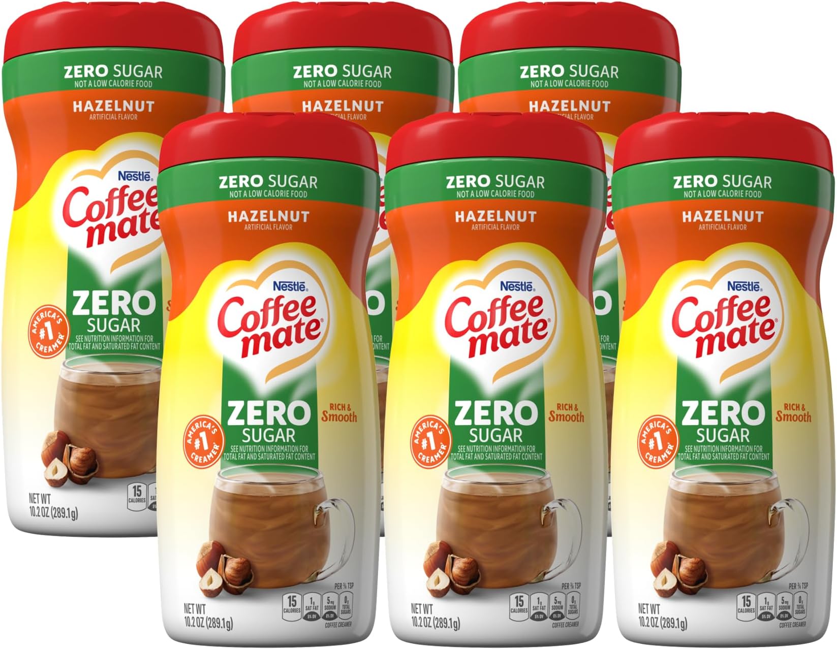 Coffee-Mate Coffee Creamer Zero Sugar Hazelnut, Pack of 6 (10.2 Ounce)