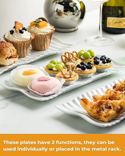 Miniatura 21 de LAUCHUH Soporte para servir de 3 niveles con bandeja de servir de porcelana con estante plegable más resistente, platos y platos para Acción