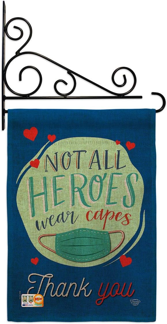 Thank You All Heroes Burlap Garden Flag Set Wall Holder Expression Spiritual Hope Love Wisdom Support Emotion Postive Small Decorative Gift Yard House Banner Double-Sided Made In USA 13 X 18.5