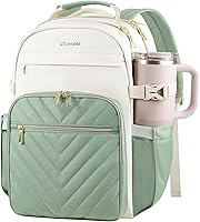 Vista 18 de VANKEAN Mochila para laptop para mujer, Beige-Negro, 15,6 pulg., Mochila para laptop