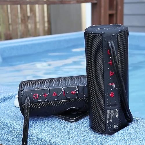 Miniatura 7 de X21 Altavoces Bluetooth portátiles duales, impermeables, para exteriores, emparejamiento estéreo inalámbrico con radio FM, tarjeta micro SD, IPX6,