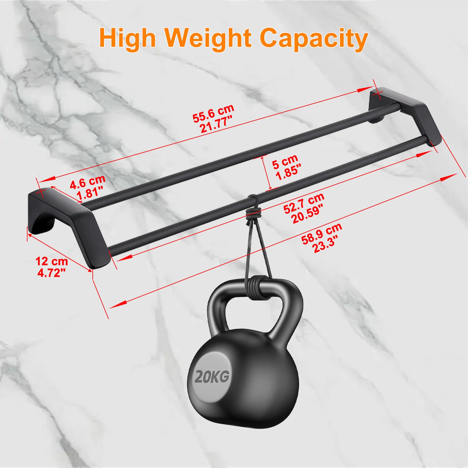 Double Barre Porte-Serviettes de Bain 60CM Porte Serviette à Deux Bras en Acier Inoxydable Porte-Serviettes Mural Range Serviettes pour Salle de Bain ou Cuisine (Noir)