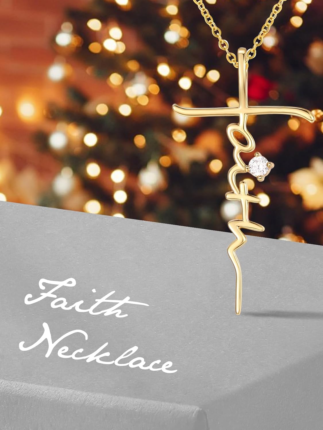 14K Gold Faith Necklaces for Women with 0.75ct Diamond, Protection Eternal Christian Jewelry Anniversary, Birthday Gift for Wife Mom Her