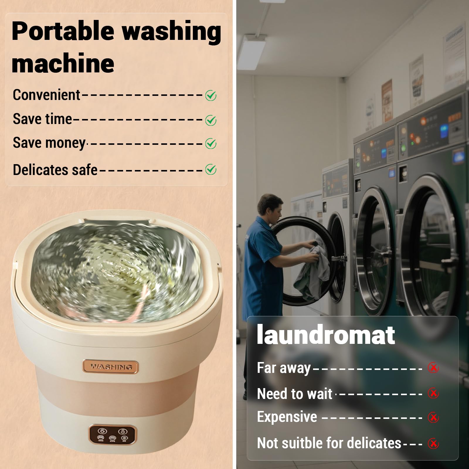 Garvee Mini Lavadora Compacta Con Secadora, Plegable De 12 l. Diseño Portátil Para Viajes, Apartamentos, Calcetines y Ropa Interior. Silenciosa y Ahorra Energía. Perfecta Para Hogares Pequeños.