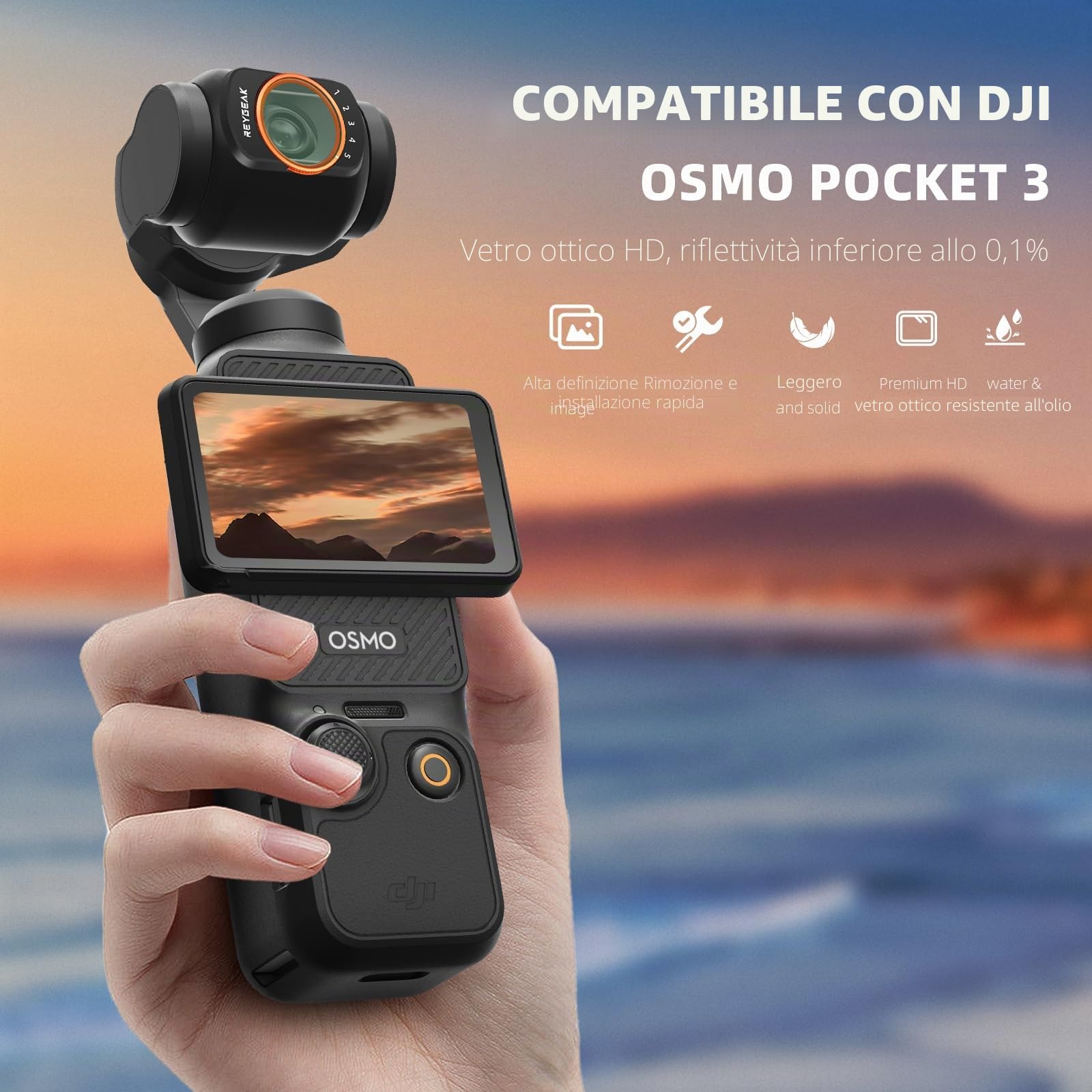 REYGEAK Osmo Pocket 3 Kit filtri VND variabile ND 2-32 (1-5 stop) e ND 64-512 (6-9 stop) compatibile con DJI Osmo Pocket 3, telaio in lega di alluminio