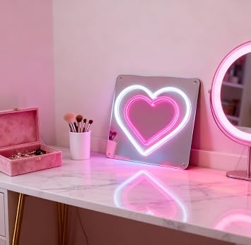 Valentines Day Decoration, Double Heart LED Neon Sign, USB Powered Dimmable Decorative Neon Light for Home Bedroom Living Room Wall Table Romantic Anniversary Love Theme Decor Party Gift 9.8 x 9.8 In