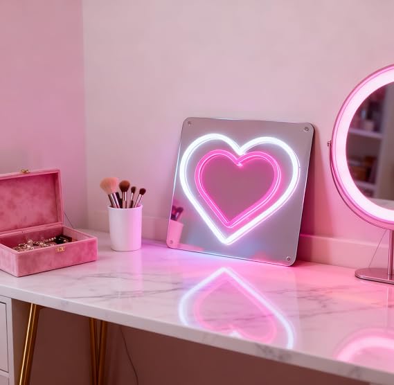Valentines Day Decoration, Double Heart LED Neon Sign, USB Powered Dimmable Decorative Neon Light for Home Bedroom Living Room Wall Table Romantic Anniversary Love Theme Decor Party Gift 9.8 x 9.8 In