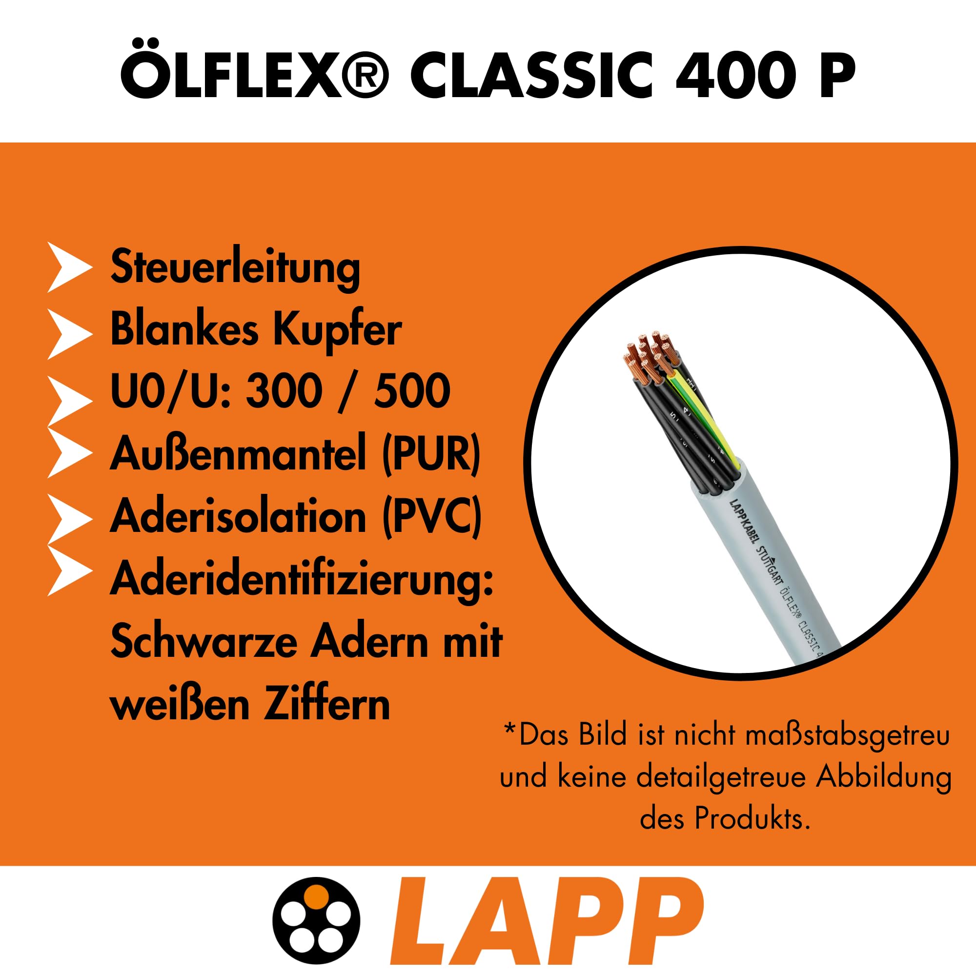 Lapp 1312405 Ölflex Classic 400 P - Cable de Control PUR 5 x 2,5 mm², 10 m | Cable de conexión gris resistente a rayos UV, aceites y abrasión, apto para maquinaria industrial y control técnico.