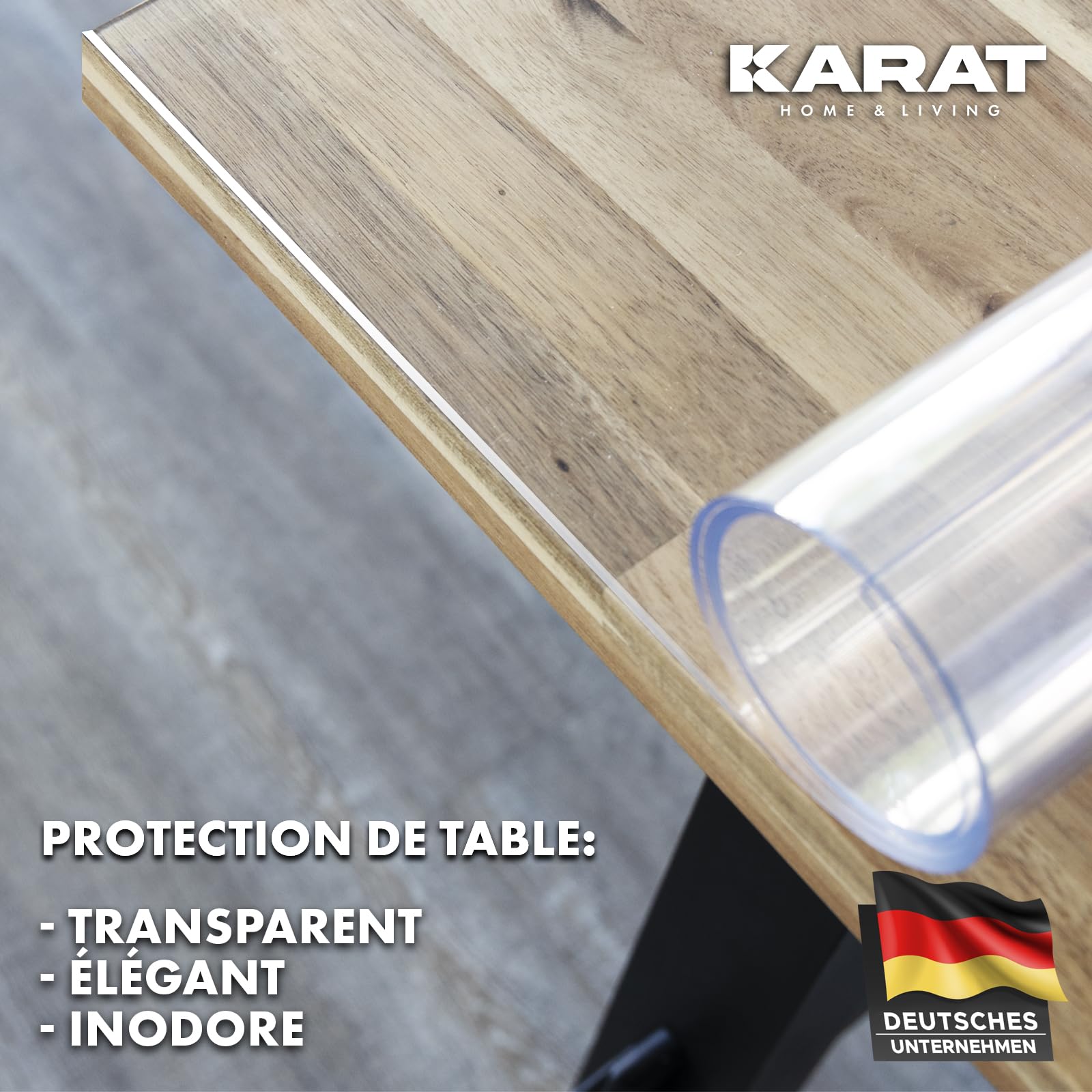 KARAT- Crystal Nappe Transparente épaisse pour Table avec Bord biseauté 45° - Protection élégante pour Table Bureau Meuble - Film de Protection Transparent, Protection de Table 90 x 160 cm