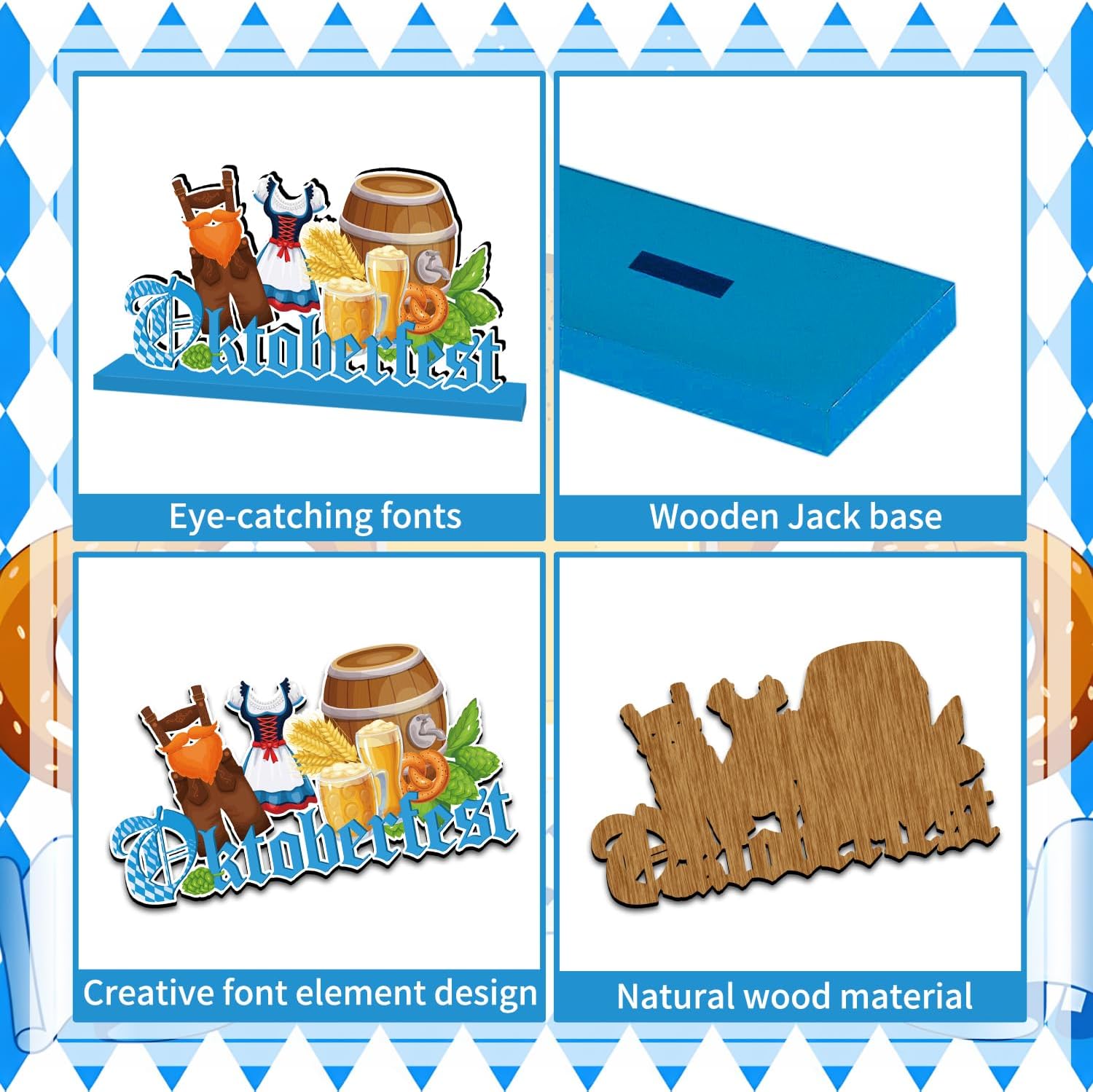 4Pcs Oktoberfest Decorations Table Wooden Centerpiece Ein Prosit October Festival Decorations Bavarian German Beer Festival Party Table Topper Photo Props for Oktoberfest Party Tiered Tray Decor