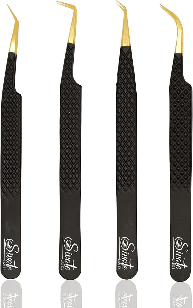 Fiber Tip Lash Tweezers Set of 4, Diamond Grip, Japanese Steel, Anti-Rust | Black, precise fiber tips ideal for classic, volume & mega volume lashes. Perfect for professional lash artists.