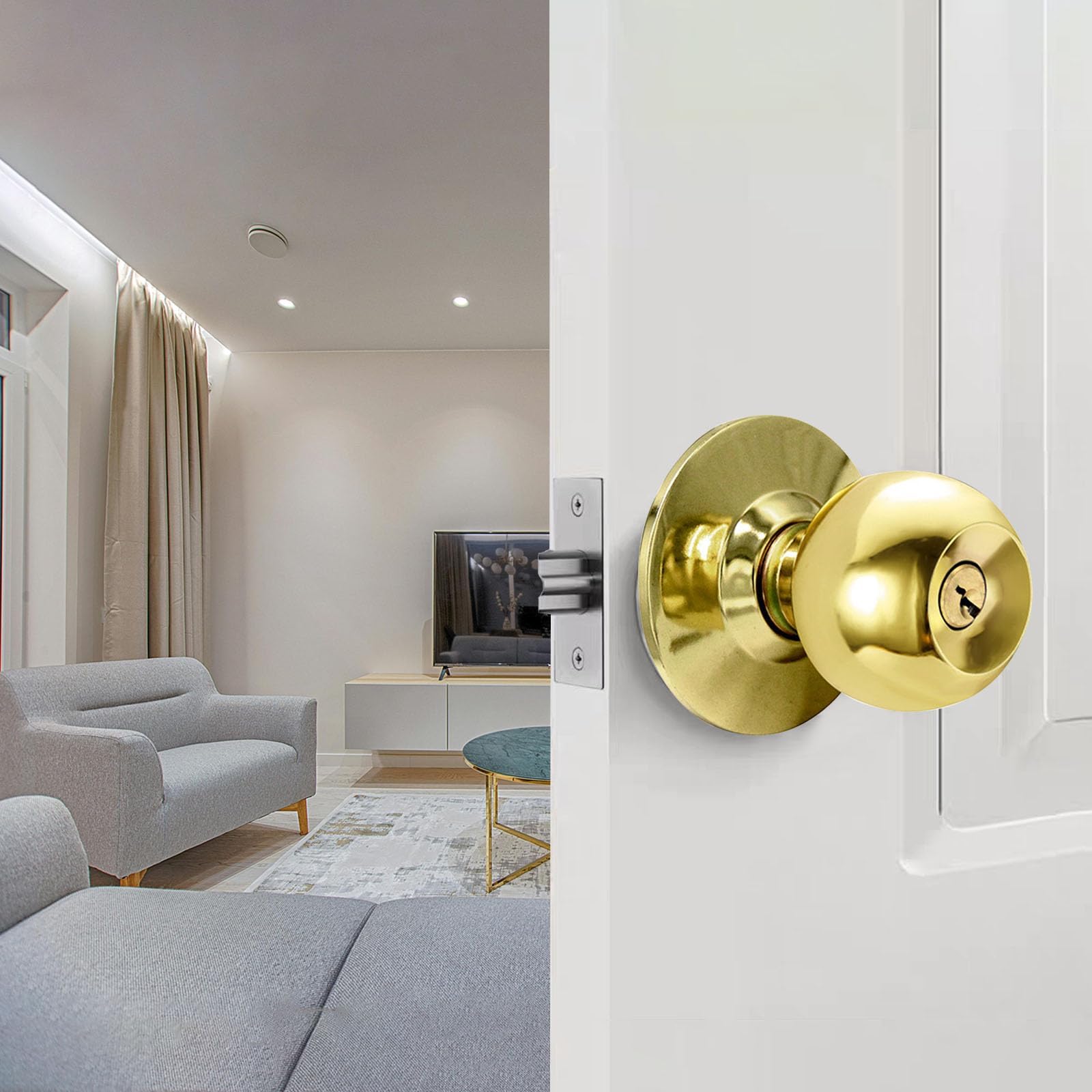 Gold Door Knobs with Lock - 2 Pack -2