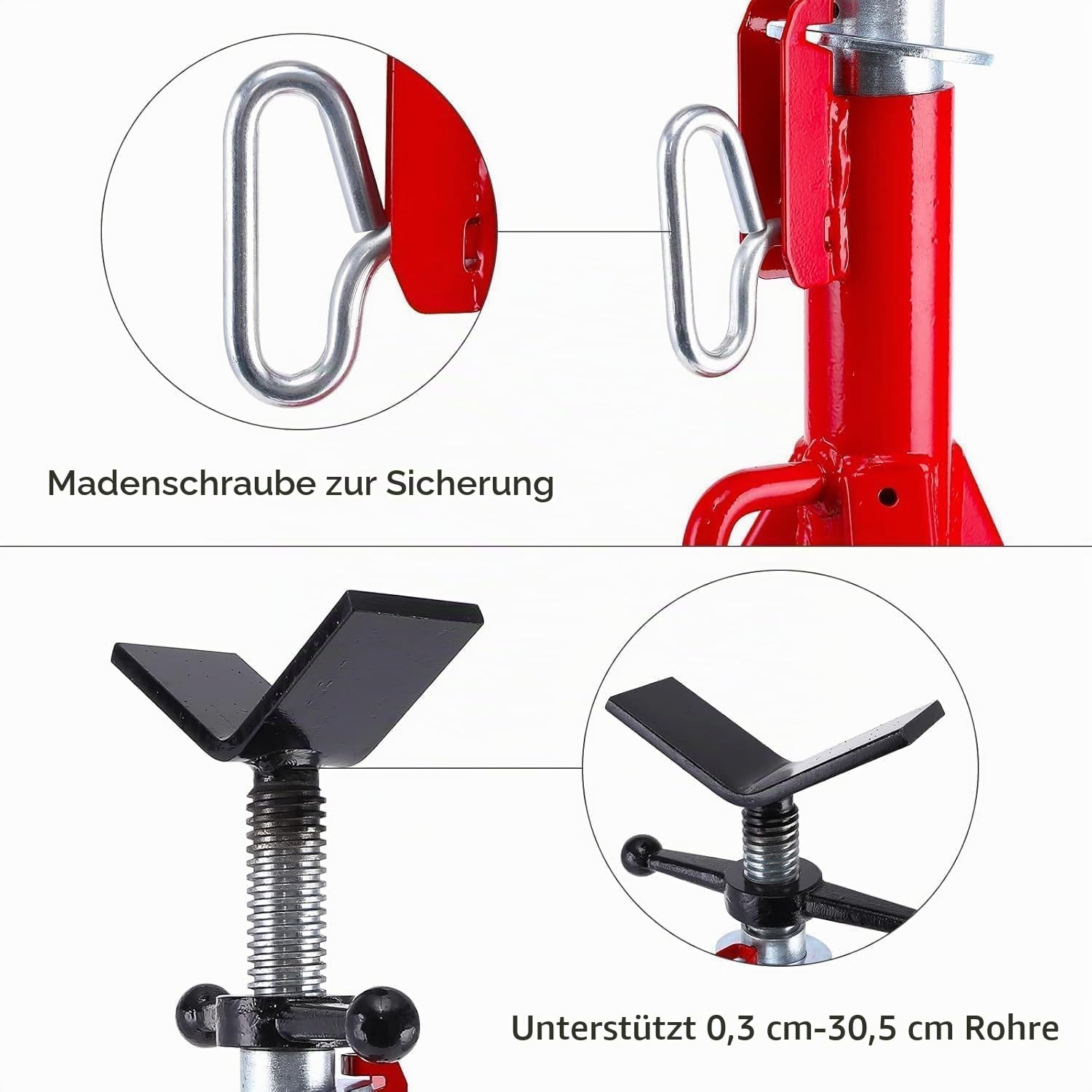 Rohrstütze Rohrständer V-Kopf 2500 lbs Rohrbock Höhe verstellbar 28-52" 2500 LB, robuster Karbonstahlkörper, langlebiger, zusammenklappbares tragbares Rohr, Stahl-Wagenheberständer