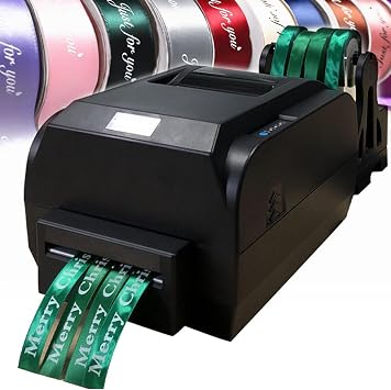 Digital Ribbon Printer, Satin Ribbon Printing Machine, Label Printer Foil Stamping Printing Machine for Wrapping, Supports 50+ Languages 150MM/S for Christmas Party,Fourrow