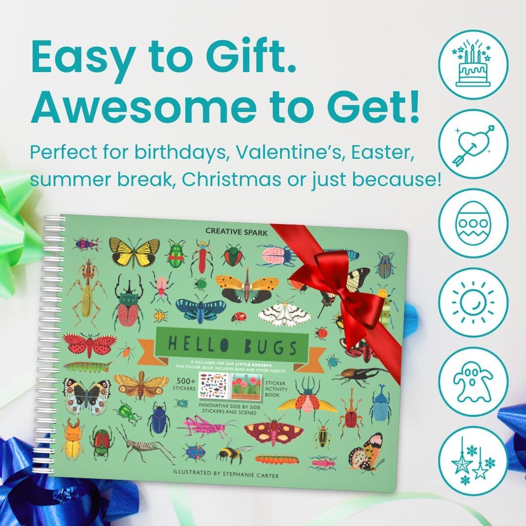 Cupkin Hello Bugs Sticker Book Activity for Kids, Toddler Airplane Travel Essentials, 500+ Bugs Stickers for Kids + 12 Scenes + 12 Coloring Book Pages, Bug Lover Gift, Children's Crafts Ages 2-8 - Image 7