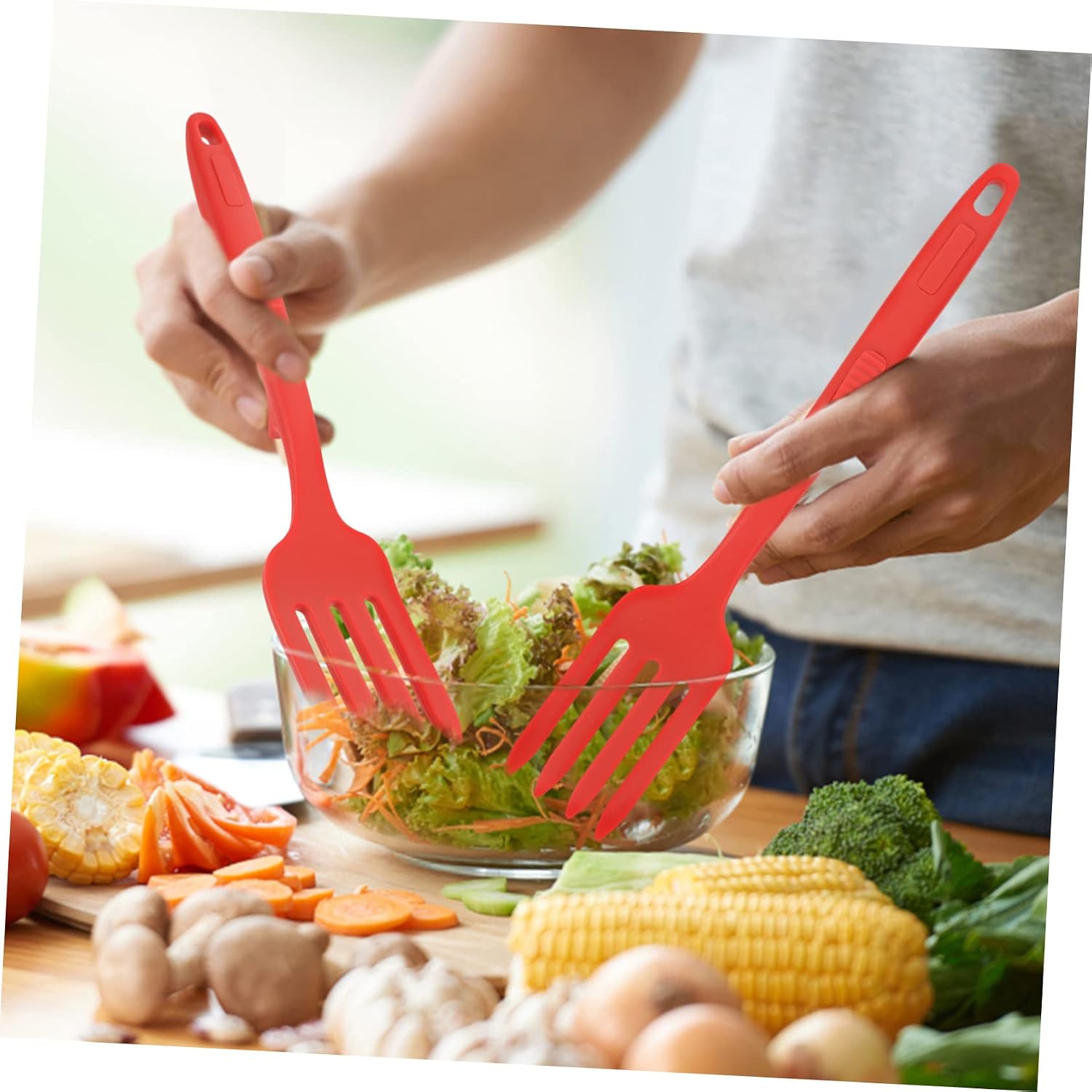 Large Silicone Cooking Fork for Noodles and Pasta Mixing