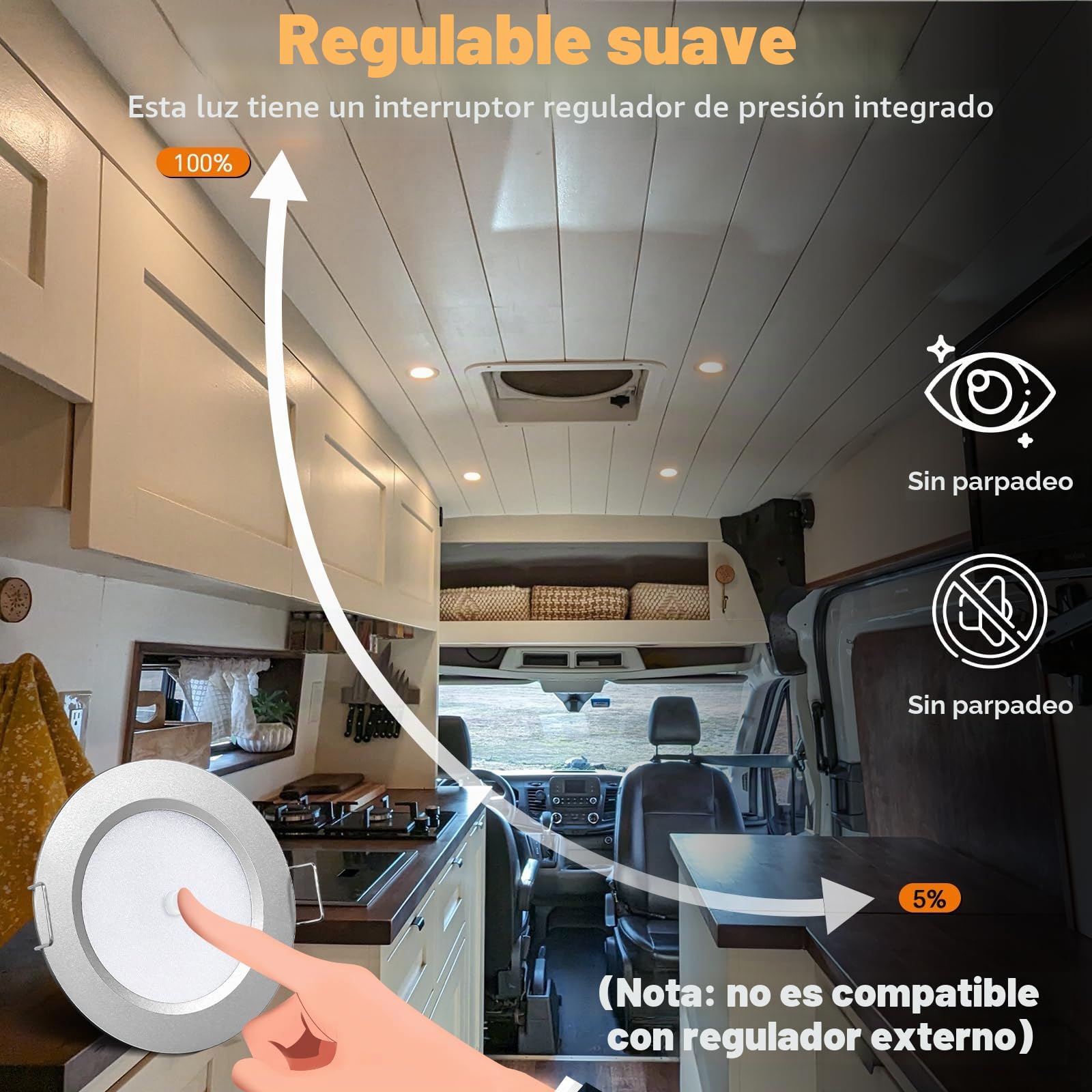 4 Piezas 2.5W Foco Empotrable 12VDC Regulable para Camper, Aluminio Focos LED Interior Techo 24VDC con Luz Roja para Autocaravana, Barco, Tráiler, Baño, Armario, Gabinete, Vitrina, 3000K