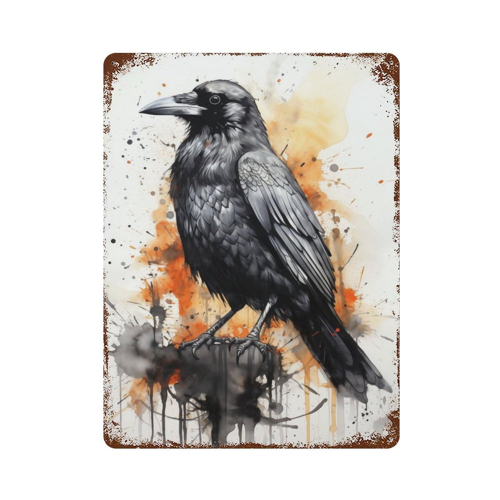 Vintage Rust Metal Sign Ravens Watercolor 15.7"x11.8", Decorative Metal Wall Art for Basement, Hobby Room And Garage Decor