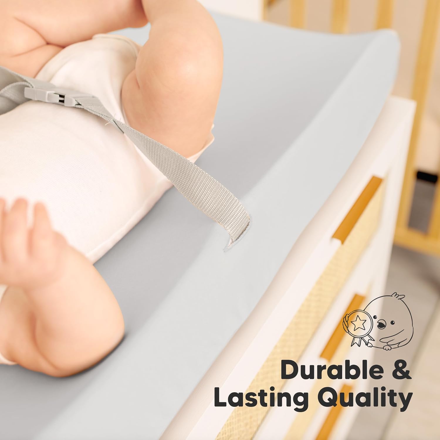 2-Pack Baby Changing Pad Cover for Girl, Boy - 32x16 Soft Viscose Derived from Bamboo Baby Diaper Changing Table Pad Cover Sheets, Neutral, Snug Fit Nursery Diaper Change Sheets (French Gray) - Image 7