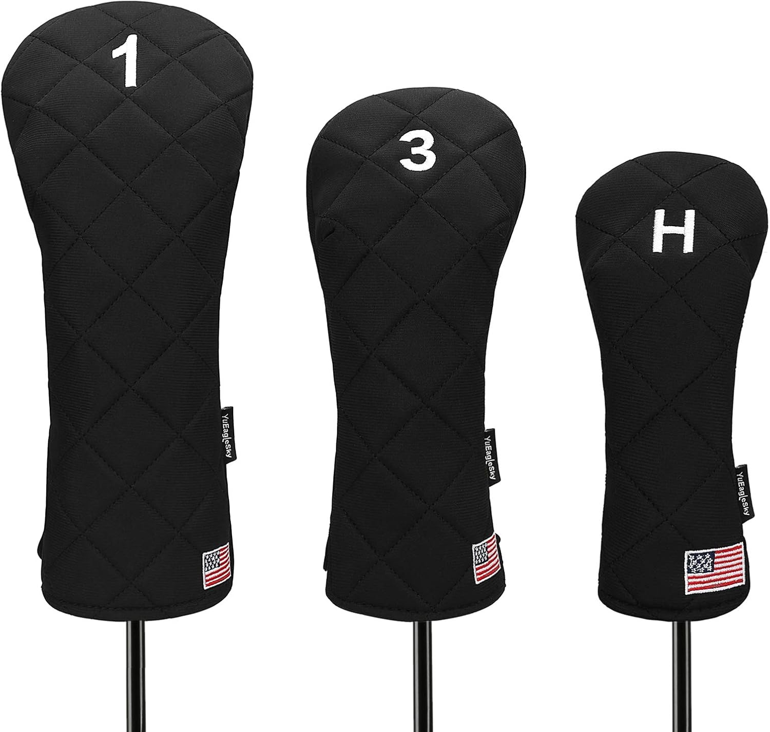 Golf Head Covers Driver Fairway #3#5 Hybrid USA Flag for Club Men Women, (Black or White)