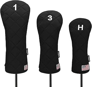 Golf Head Covers Driver Fairway #3#5 Hybrid USA Flag for Club Men Women, (Black or White)