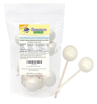 Marshmallow Lollipops Individually Wrapped 10 Pack - Large Suckers Marshmallow Candy, Small Batch, Gluten-Free & Vegan Candy