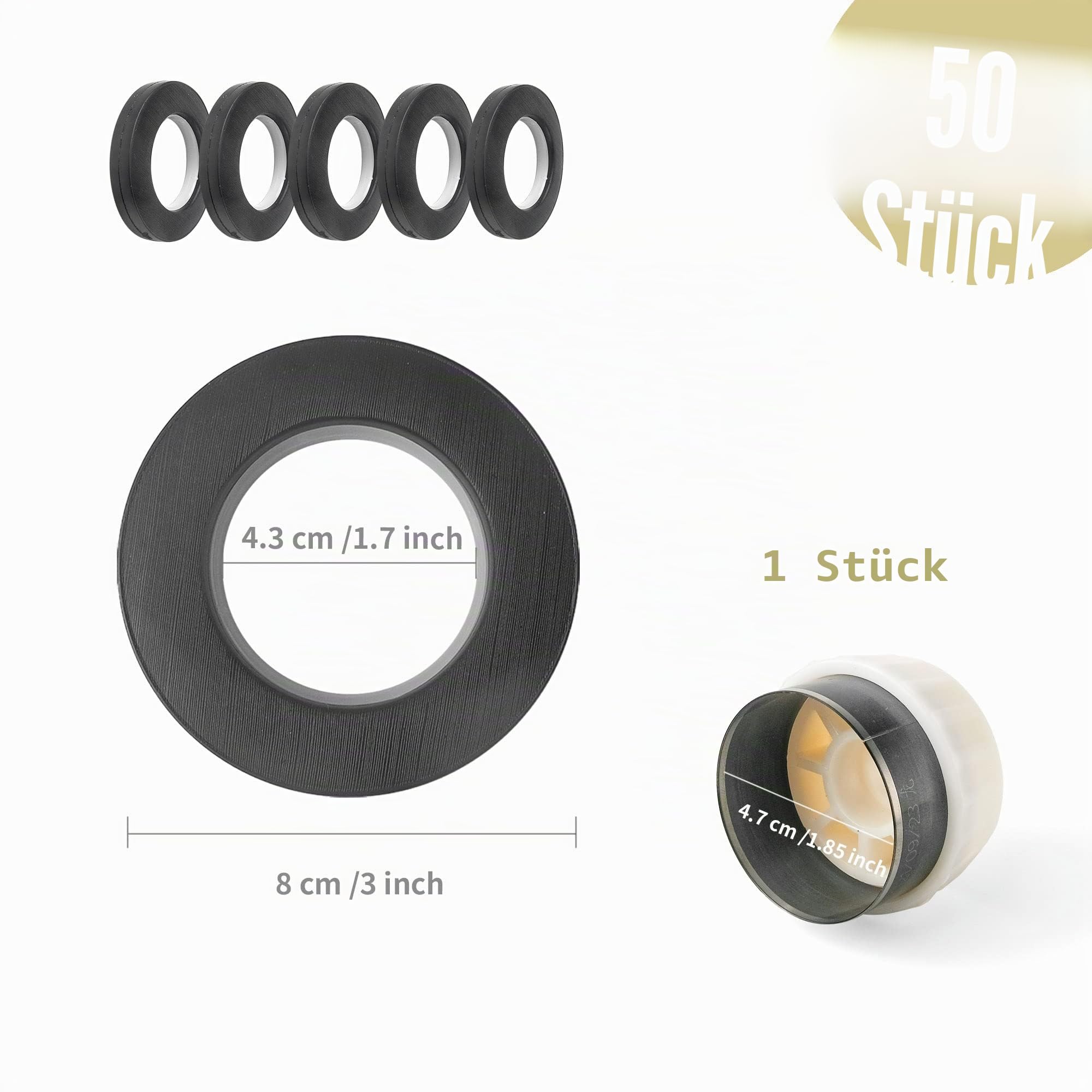 50 Stücke Ösen für Vorhänge, Vorhangösen 40mm Innendurchmesser, Kunststoff Gardinen Ösen Schwarz für Vorhänge Duschvorhang