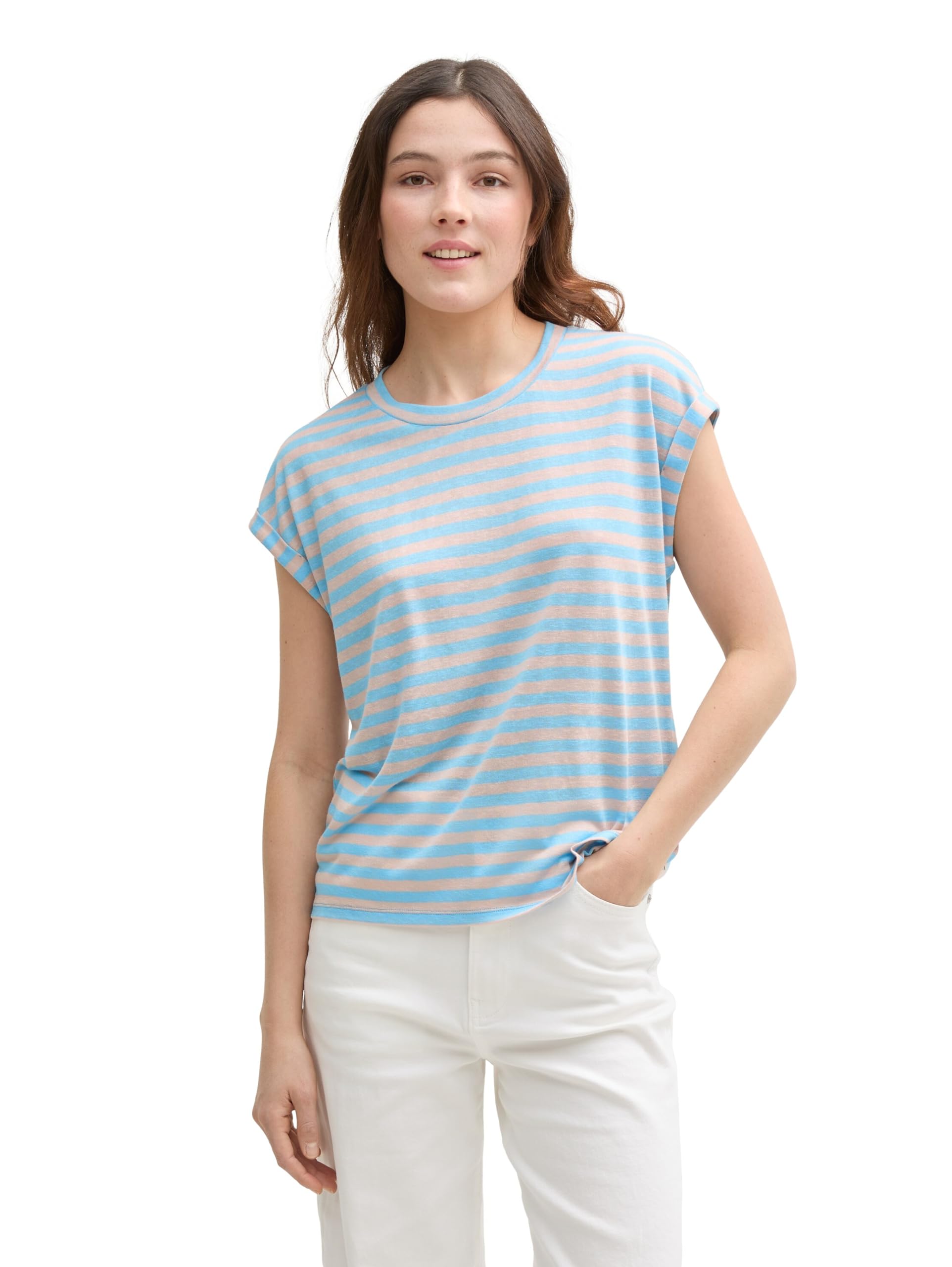 TOM TAILOR Denim Women's Striped T-Shirt, 38251 - Rose Blue Stripe, S