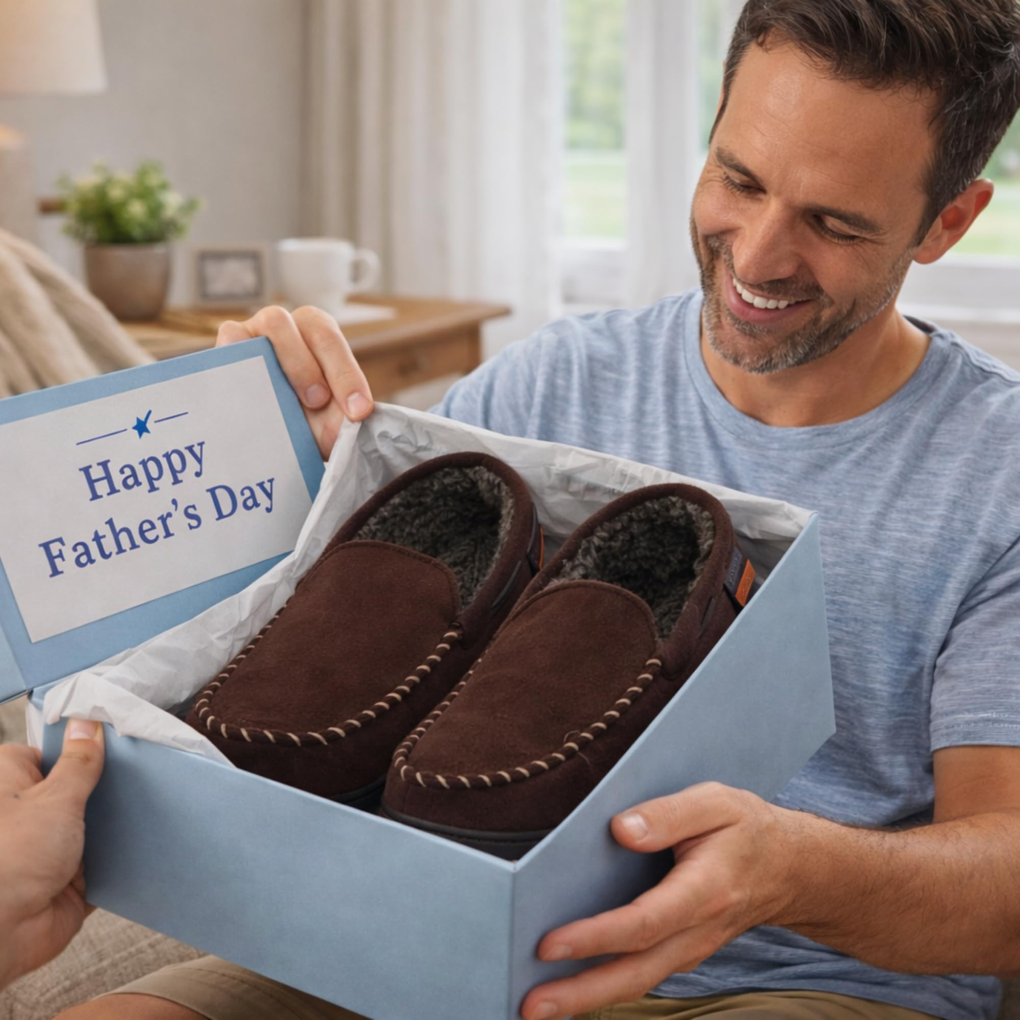 Dearfoams mens Keaton Memory Foam Indoor Outdoor Moccasin With Wide Widths Slipper