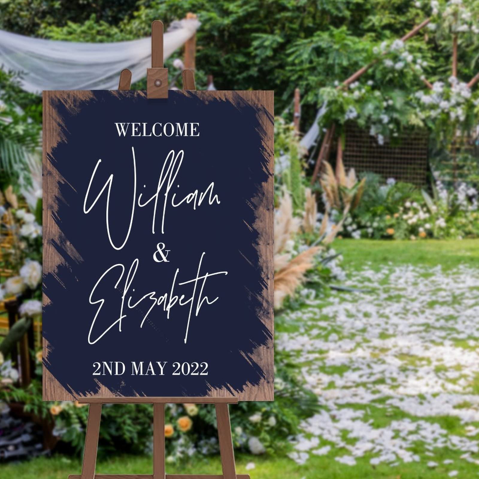 Panneau de bienvenue de mariage artistique en bois noble gravé