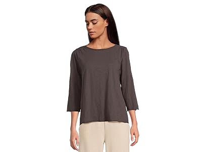Mod-o-doc 3/4 Sleeve Waffle Mix Media Open Crew Neck T-Shirts Women