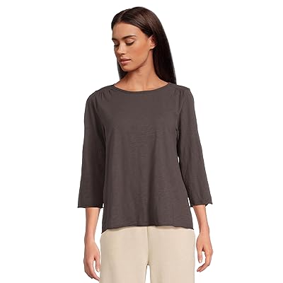 Mod o doc 3/4 Sleeve Waffle Mix Media Open Crew Neck T Shirts Women