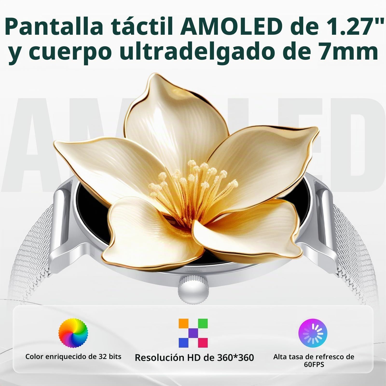 Reloj Inteligente Mujer, 1.27" Smartwatch Mujer con Llamadas, Monitor de Sueño, Función Femenina, 120+ Modos Deportivos, Podómetro, 24H Pulsómetro, SpO2, IP68, para Android/iPhone, Silvery