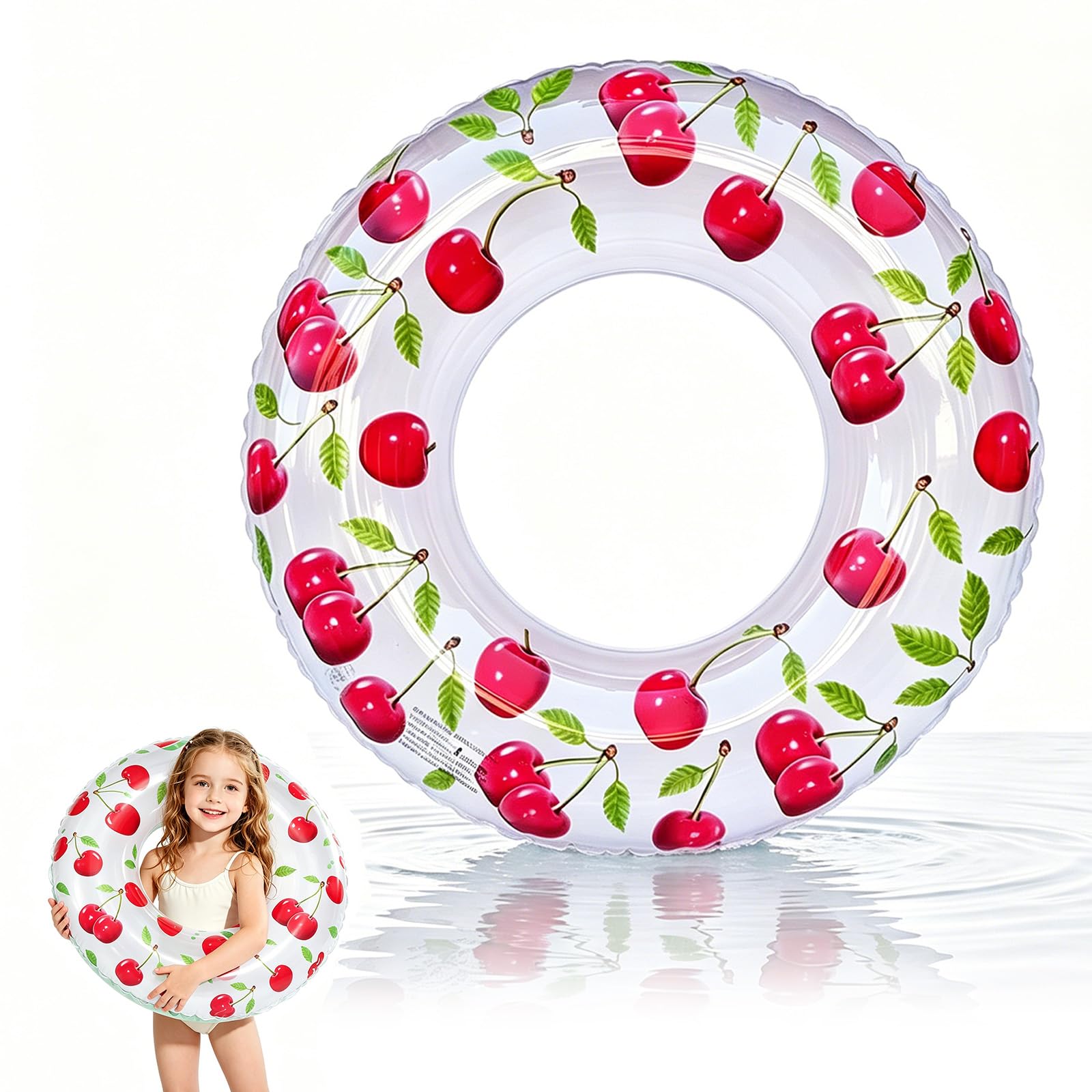 Swimming Ring Inflatable Rubber Rings for Kids Adults, 70/90cm Fruit Inflatable Pool Ring Floaties Swim Rings Water Float (Cherry, 70CM)