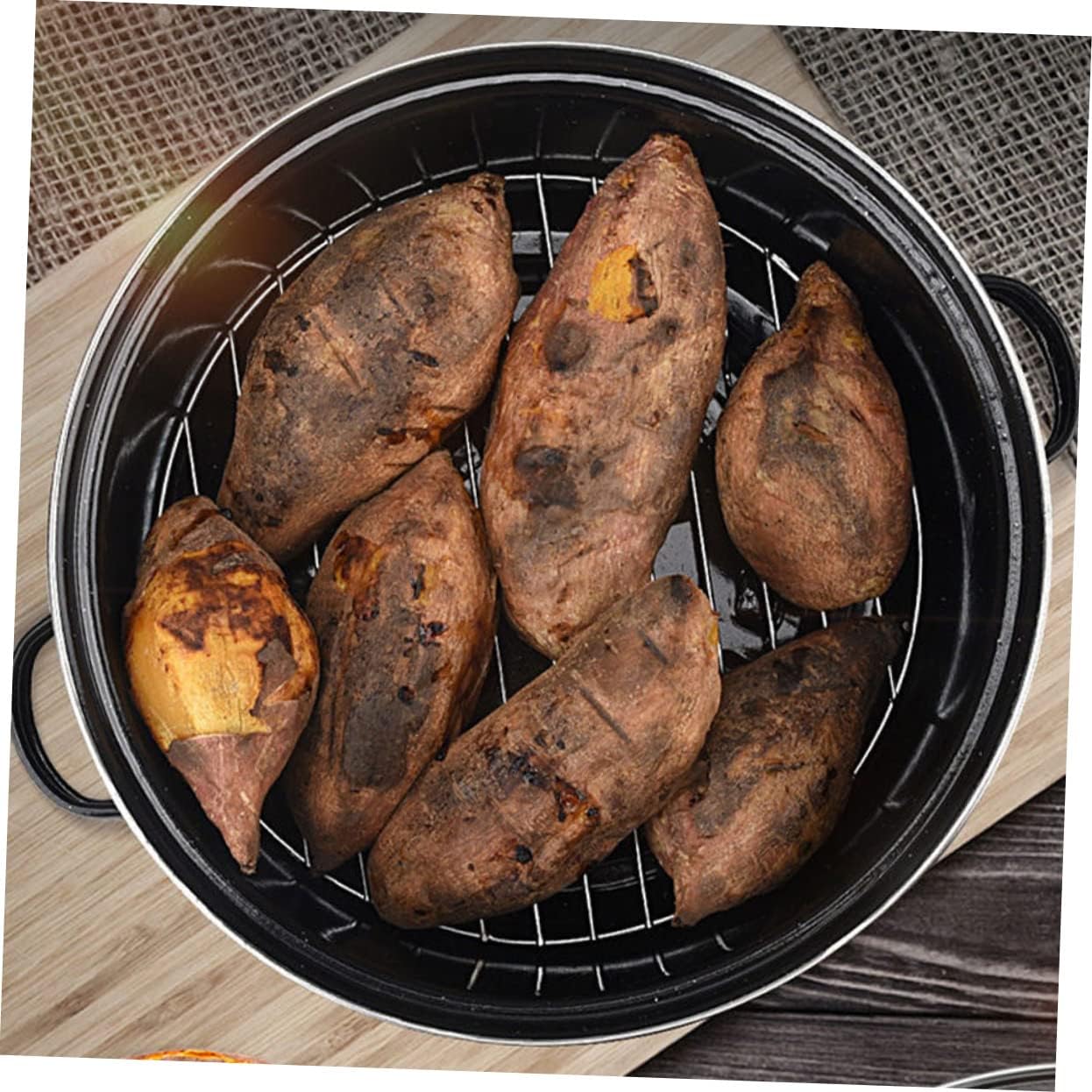 Versatile Roasting Pot for Sweet Potatoes and Chinese Chestnuts Enamel Coated Cookware with Lid for Home Cooking and Outdoor Use Lightweight and Portable Roaster Pan