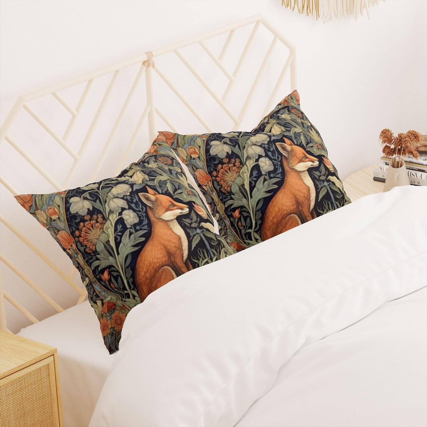 William Morris Throw Pillow Covers 18x18 Inch Fox Gothic Animal Throw Pillows Covers for Couch Bed Dark Academia Moody Home Decor Vintage Orange Floral Botanical Sofa Cushion Covers Set of 2 - Image 5