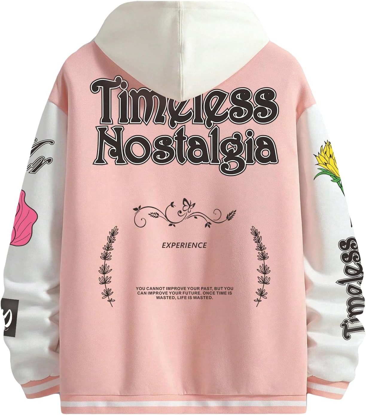 GORGLITTER Men's Floral Graphic Button Down Varsity Jackets Casual Letter Print Long Sleeve Bomber Jacket Coat
