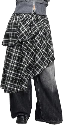 Verdusa Women's Y2k Plaid Asymmetrical Skirts Tiered Layered