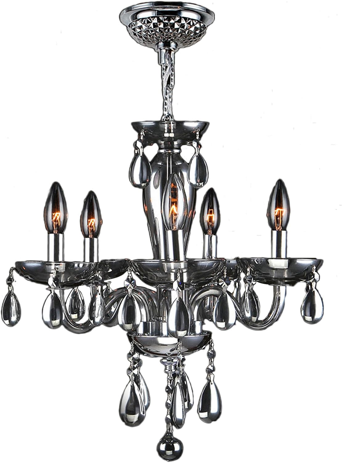 Creative Product Worldwide Lighting Gatsby Collection 5 Light Chrome Finish and Chrome Blown Glass Chandelier 16 D x 18 H Mini