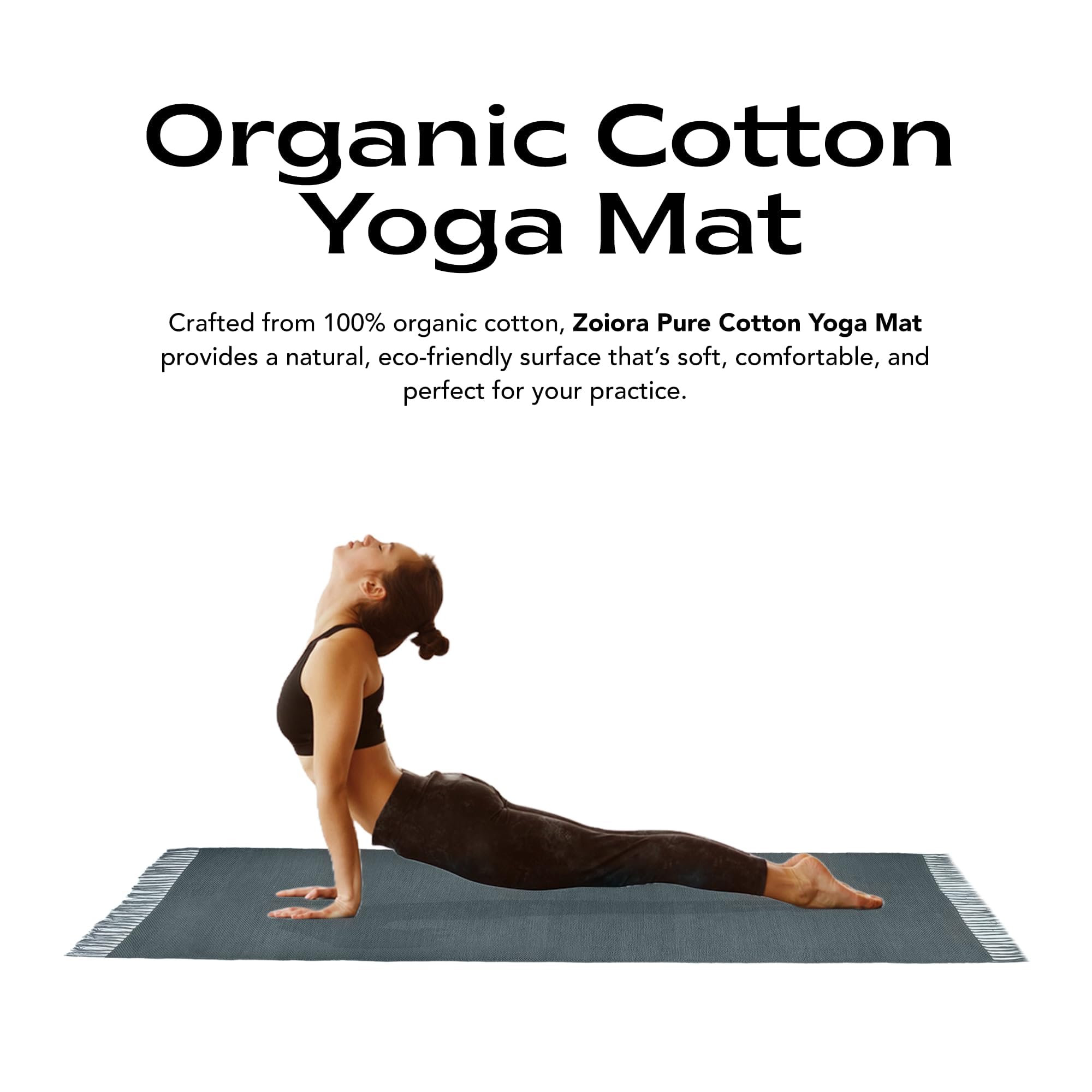 Tappetino da yoga in cotone biologico, ecologico, antiscivolo, per casa e studio, comodo, traspirante e lavabile, tappetino fitness sostenibile per meditazione, pilates e hot yoga